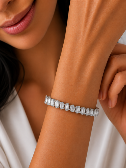 Emerald Cut Lab Grown Tennis Solid Gold Diamond Bracelet