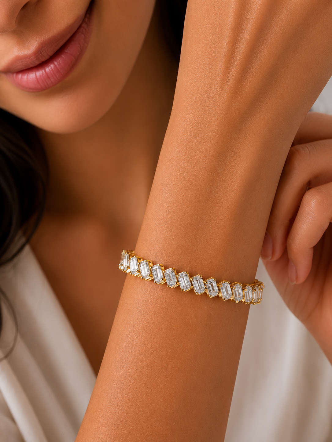 Emerald Cut Lab Grown Tennis Solid Gold Diamond Bracelet