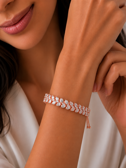 Lab Grown Pear Shape Diamond Cluster Gold Bracelet