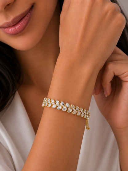 Lab Grown Pear Shape Diamond Cluster Gold Bracelet