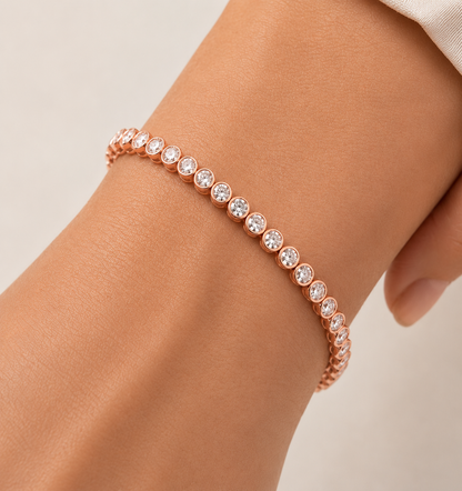 Bezel Set Round Lab-Grown Diamond Rose Gold Tennis Bracelet