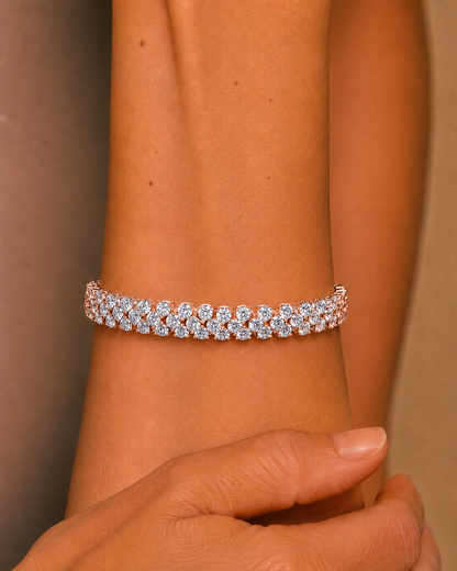 Three Row Round Cut Lab Grown Diamond Tennis Bracelet