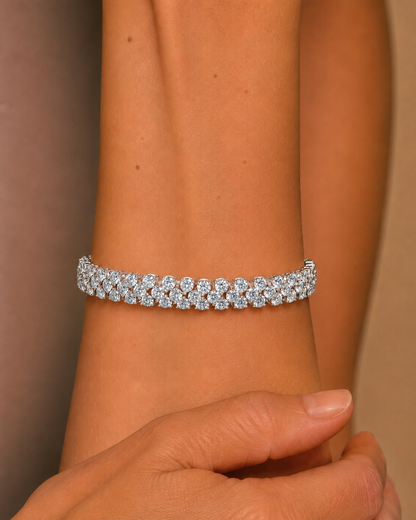 Three Row Round Cut Lab Grown Diamond Tennis Bracelet