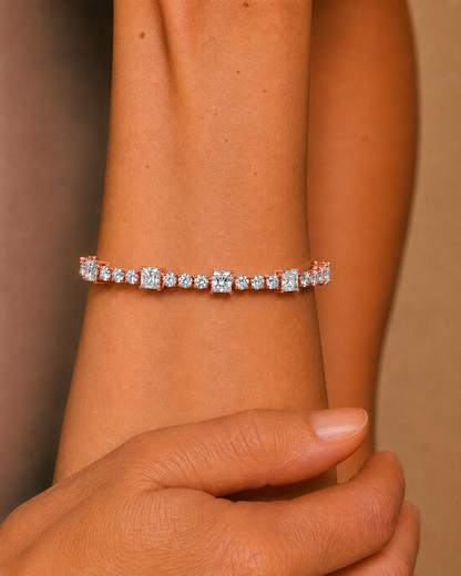 Round and Princess Cut Lab Grown Diamond Tennis Bracelet