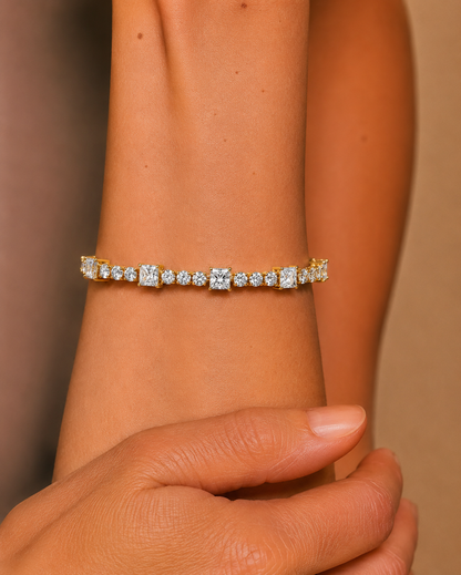 Round and Princess Cut Lab Grown Diamond Tennis Bracelet