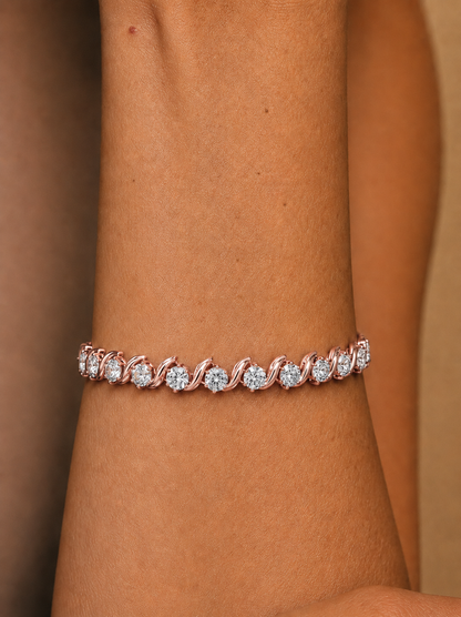 Round Cut Lab Grown Diamond Twisted Link Tennis Bracelet