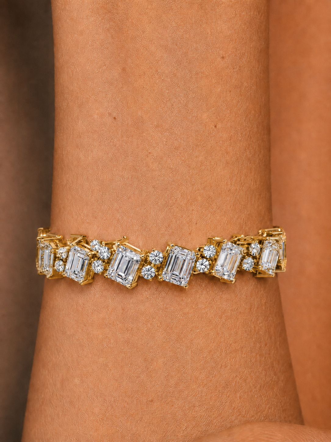 Round and Emerald Cut Lab Grown Diamond Tennis Bracelet