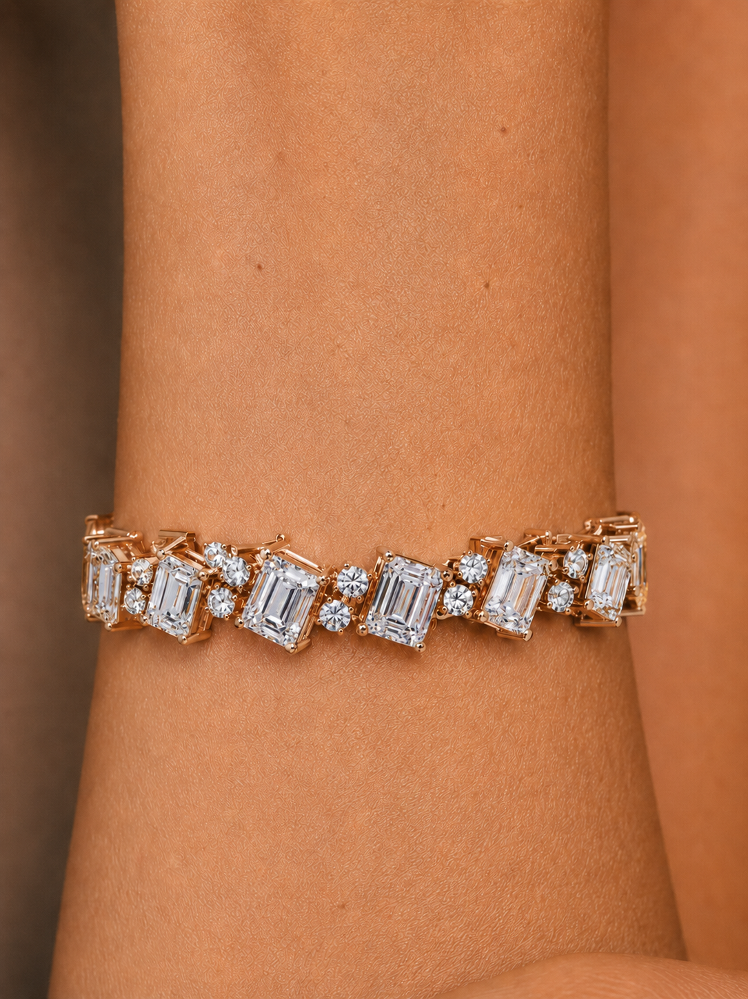 Round and Emerald Cut Lab Grown Diamond Tennis Bracelet