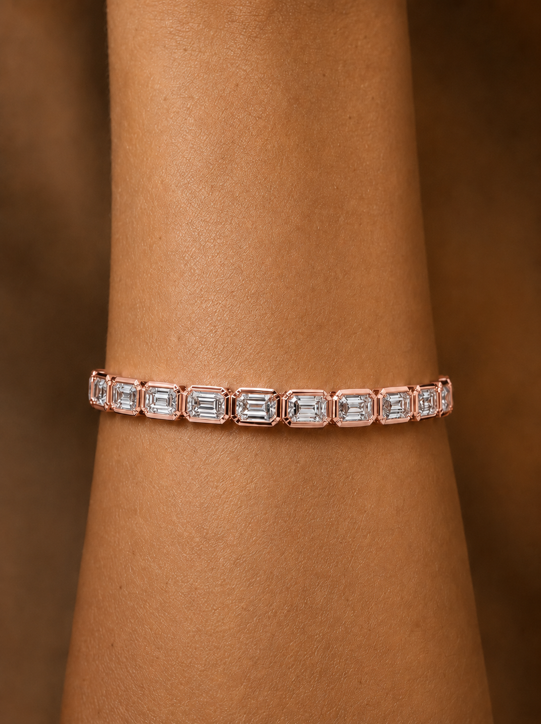 Emerald Cut Bezel Set Lab Grown Tennis Diamond Bracelet