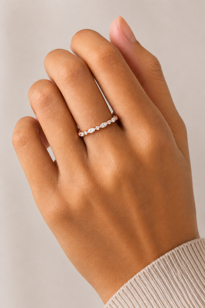 Marquise And Round Cut Lab Or Natural Diamond Ring For Anniversary Gift In 14 KT Solid Gold
