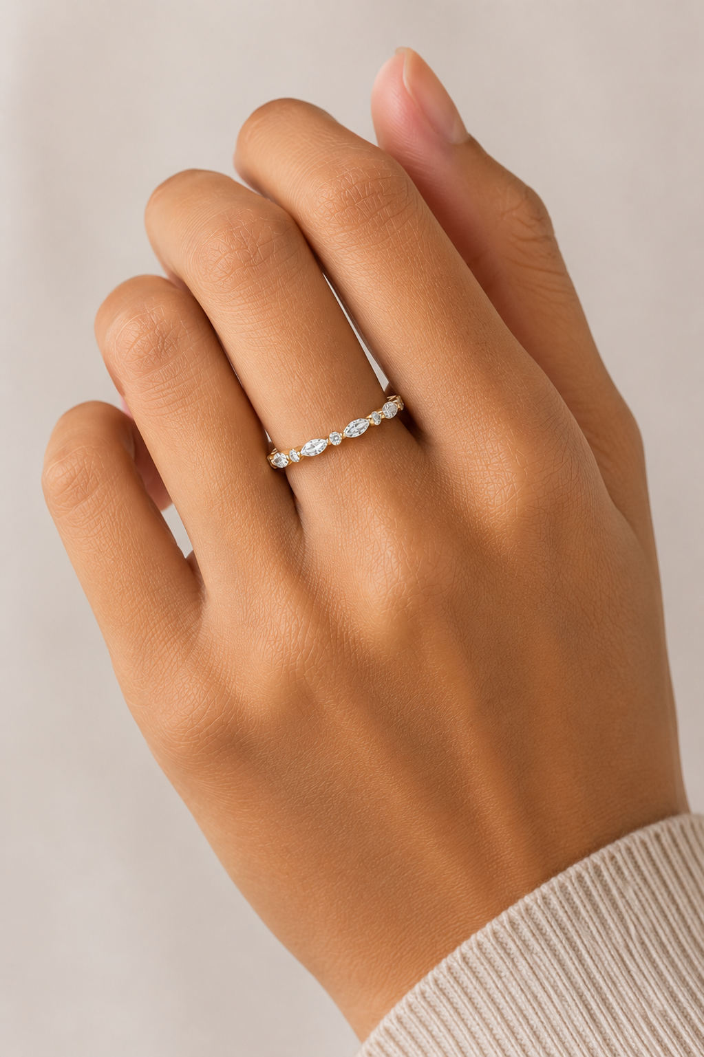Marquise And Round Cut Lab Or Natural Diamond Ring For Anniversary Gift In 14 KT Solid Gold