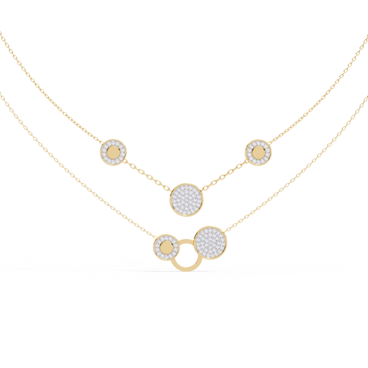 Circle Shape 14k Solid Gold  Round Cut Natural And Lab Grown  Unique  Cluster Women Necklace