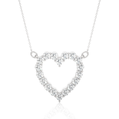 Classic 14K Solid Gold Heart Pendant Necklace In 0.46 CT Open Heart Shape Pendant For Women's