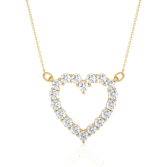 Classic 14K Solid Gold Heart Pendant Necklace In 0.46 CT Open Heart Shape Pendant For Women's - HIGHCARAT DIAMONDS