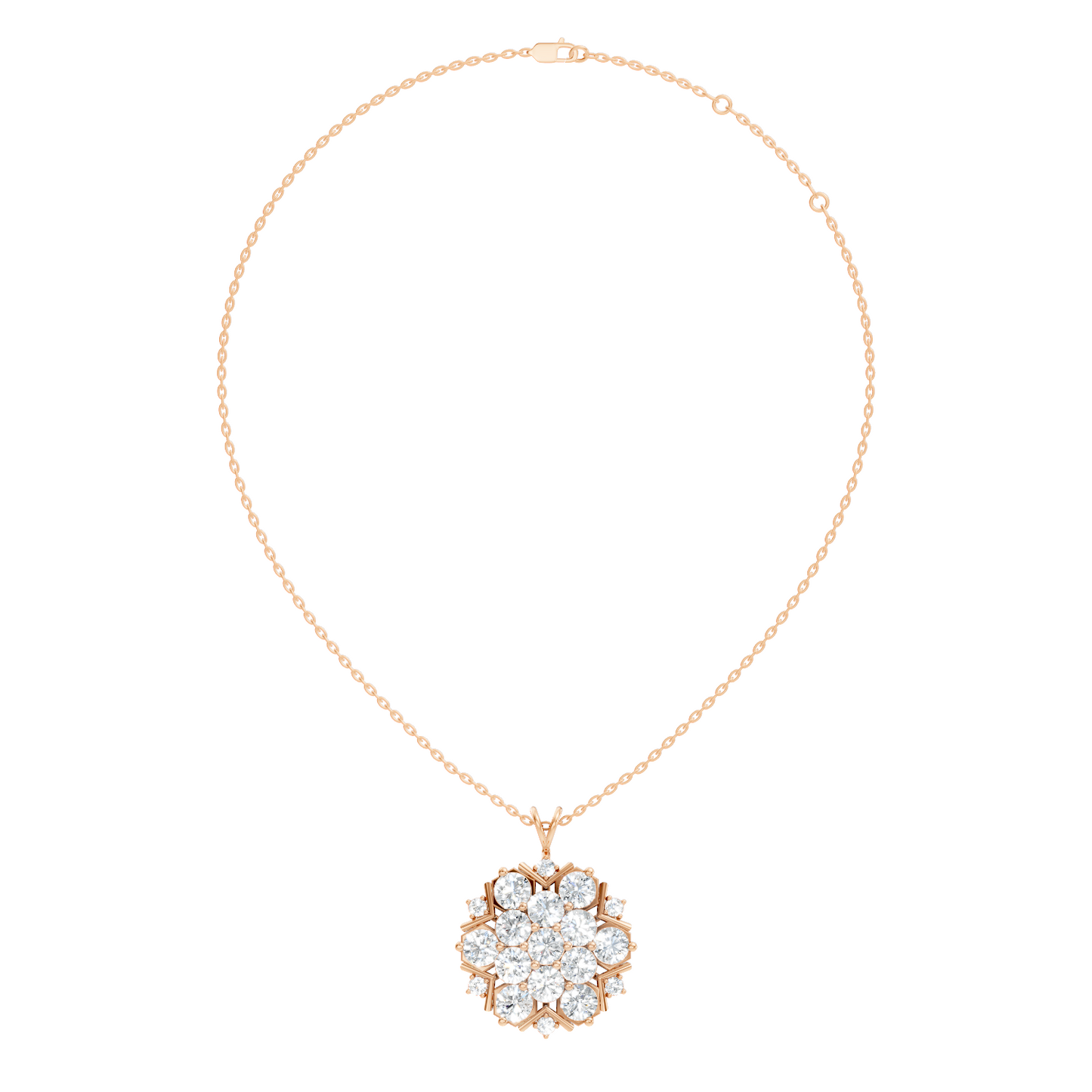 Classic 6.89 Ct Floral Cluster Lab-Grown Diamond Pendant 14k Gold Timeless Jewelry