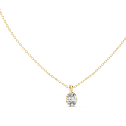 Classic Oval Cut Labgrown Diamond Solitaire Pendant For Her In 14K Solid Gold