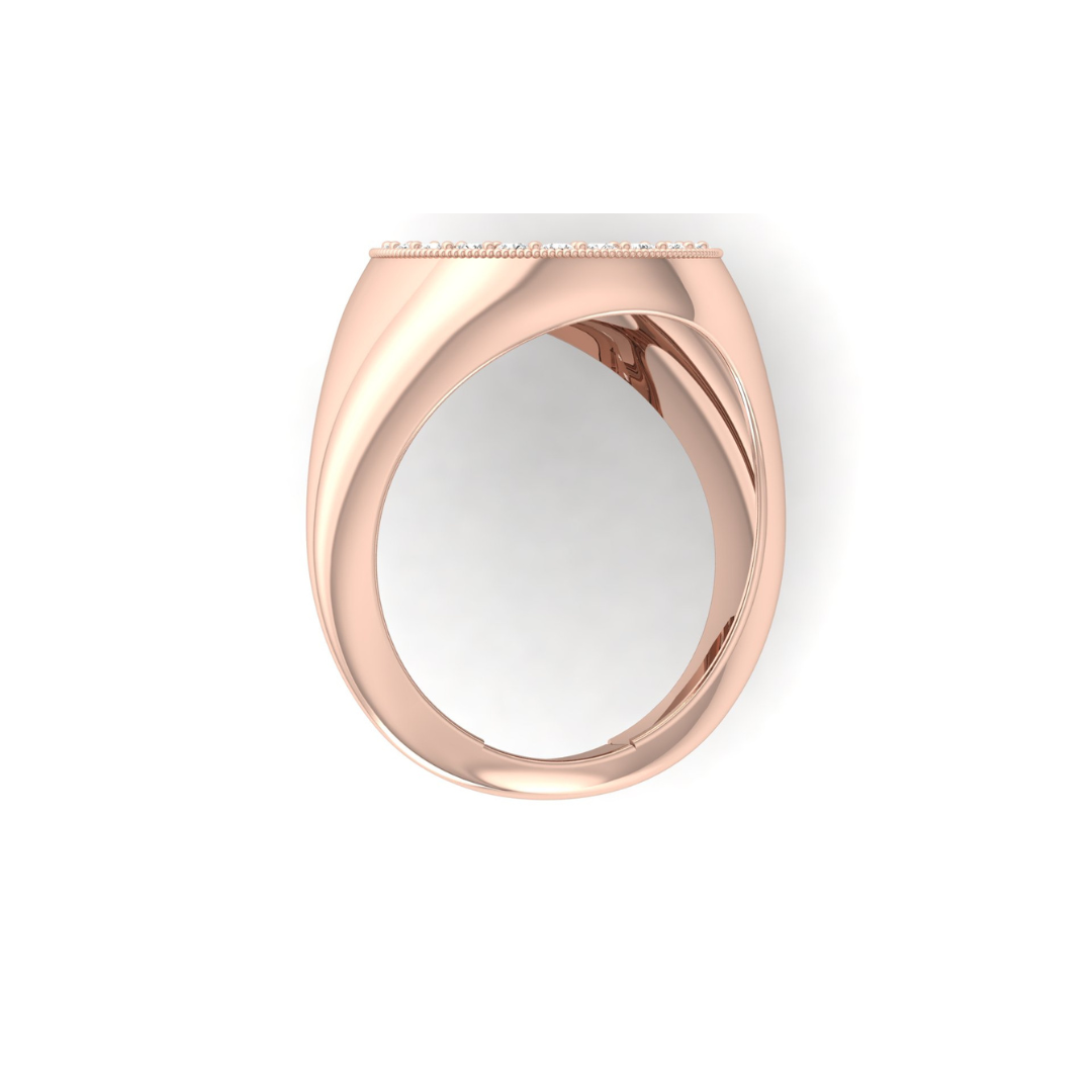 Classic Round Pave Diamond Signet Ring Personalized Unisex Solid Gold Ring in 14K