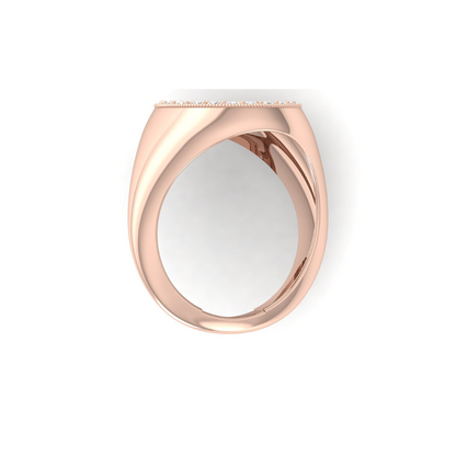 Classic Round Pave Diamond Signet Ring Personalized Unisex Solid Gold Ring in 14K