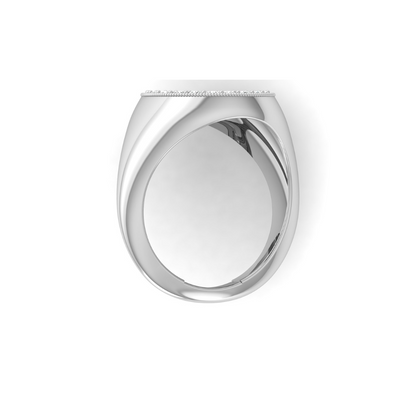Classic Round Pave Diamond Signet Ring Personalized Unisex Solid Gold Ring in 14K - HIGHCARAT DIAMONDS