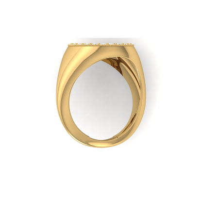 Classic Round Pave Diamond Signet Ring Personalized Unisex Solid Gold Ring in 14K