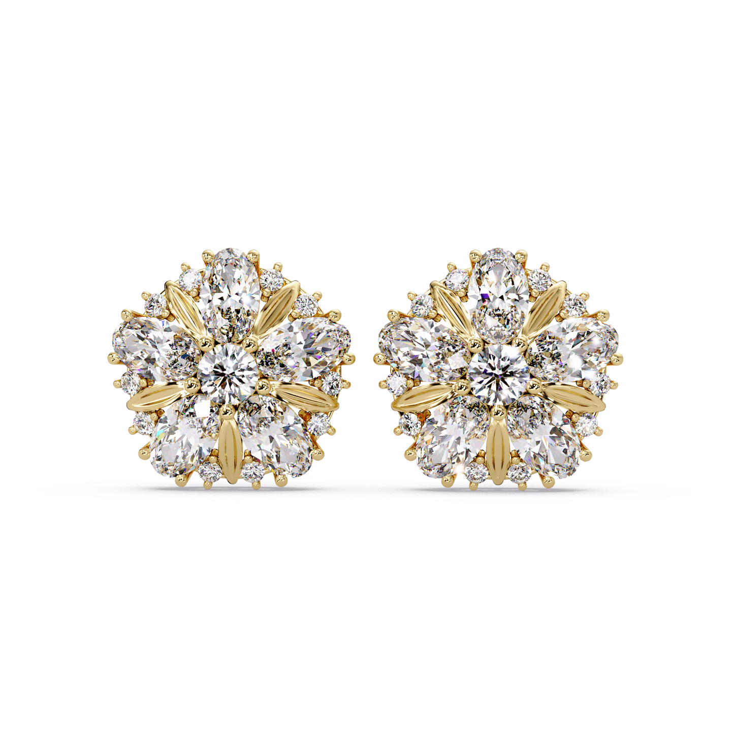 Cluster Floral Lab Grown Diamond Mixed Shape Stud Earrings - HIGHCARAT DIAMONDS