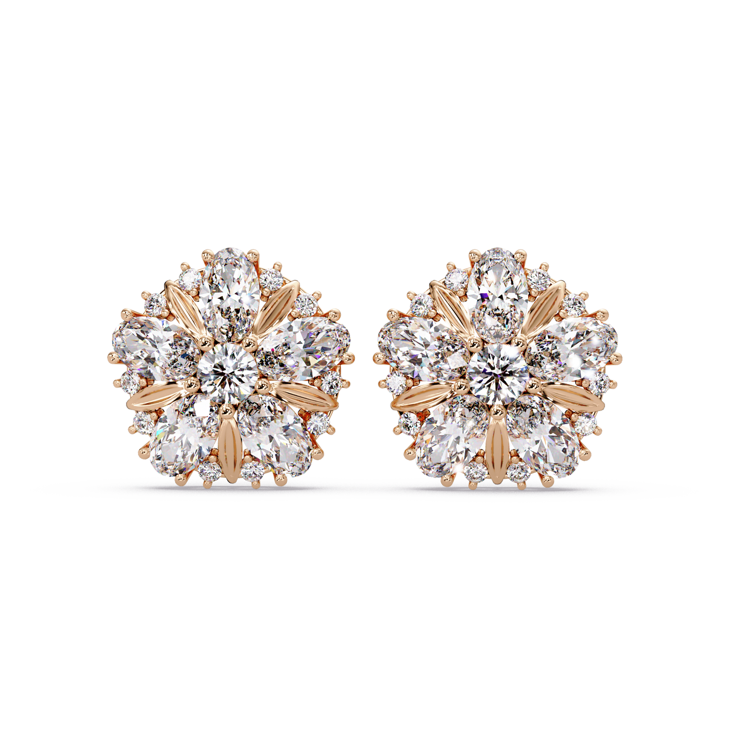 Cluster Floral Lab Grown Diamond Mixed Shape Stud Earrings - HIGHCARAT DIAMONDS