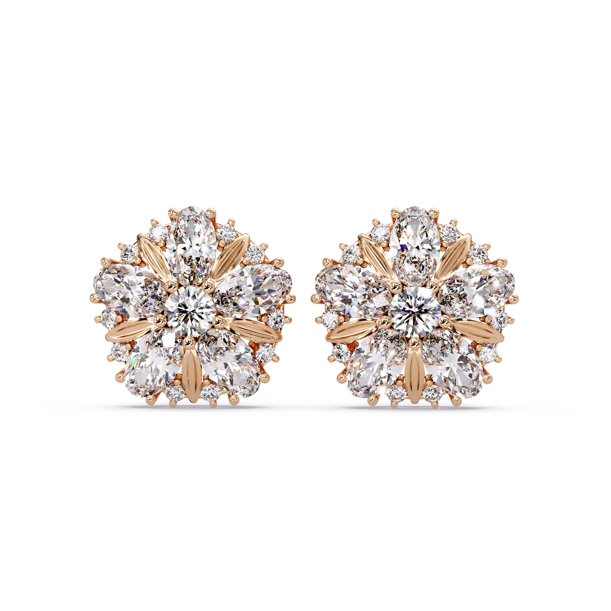 Cluster Floral Lab Grown Diamond Mixed Shape Stud Earrings - HIGHCARAT DIAMONDS