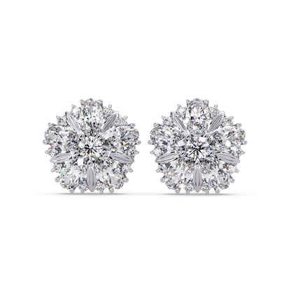 Cluster Floral Lab Grown Diamond Mixed Shape Stud Earrings - HIGHCARAT DIAMONDS