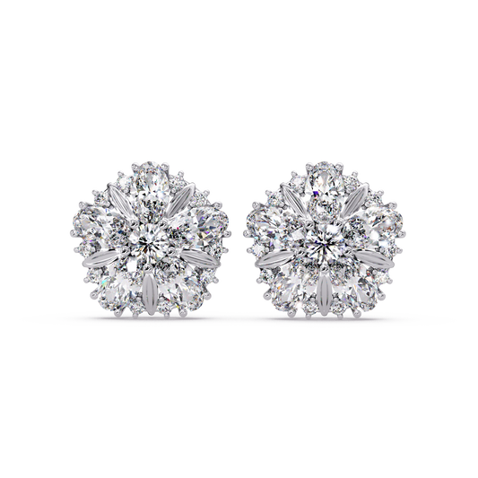 Cluster Floral Lab Grown Diamond Mixed Shape Stud Earrings - HIGHCARAT DIAMONDS