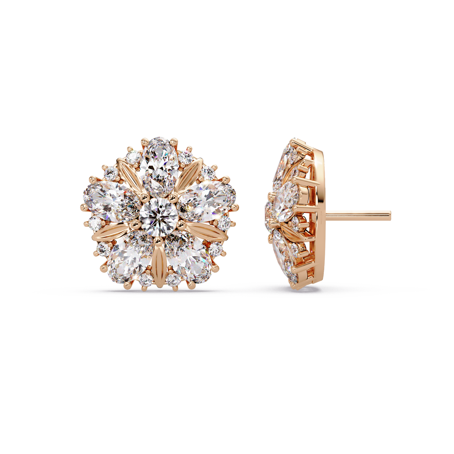Cluster Floral Lab Grown Diamond Mixed Shape Stud Earrings - HIGHCARAT DIAMONDS