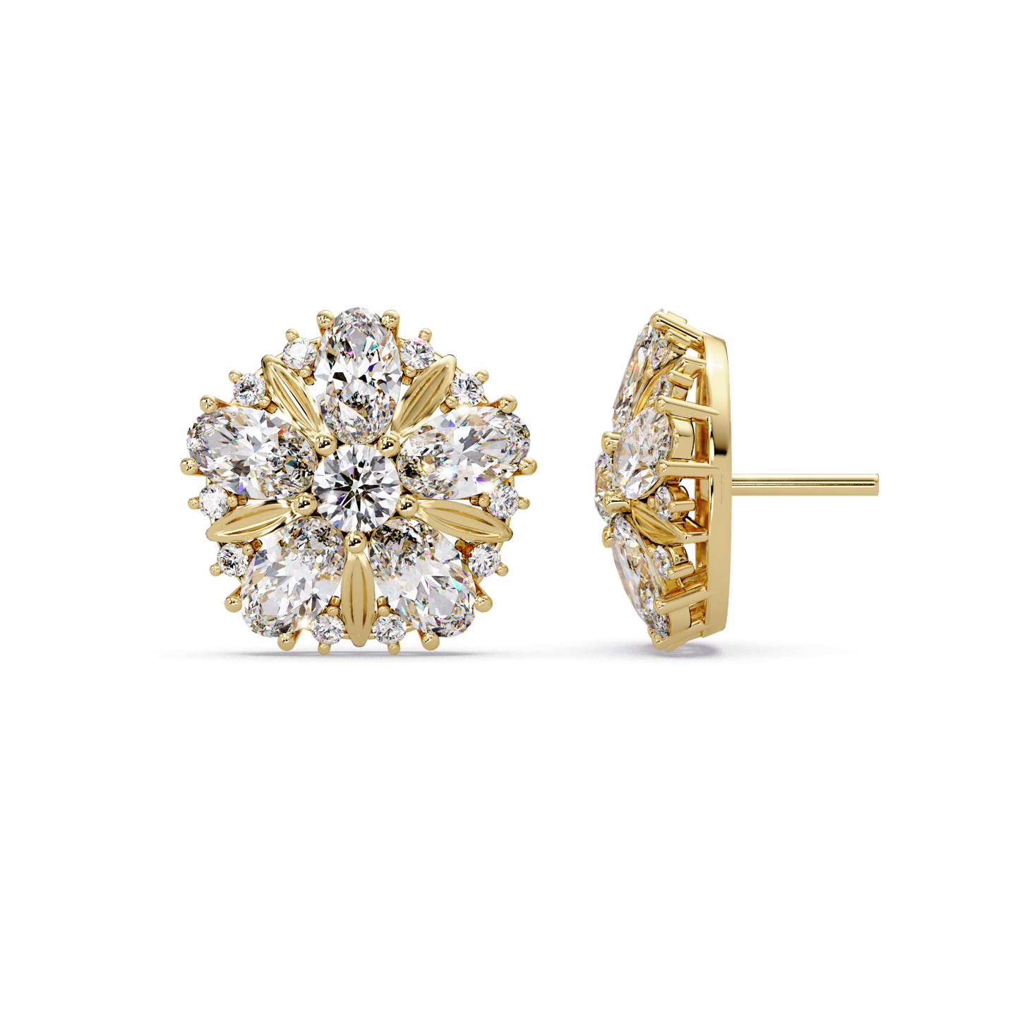 Cluster Floral Lab Grown Diamond Mixed Shape Stud Earrings - HIGHCARAT DIAMONDS