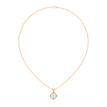 Colorless Lab Diamond Princess Cut Pendant Necklace 0.45 Ct Round Accent Gift for Her