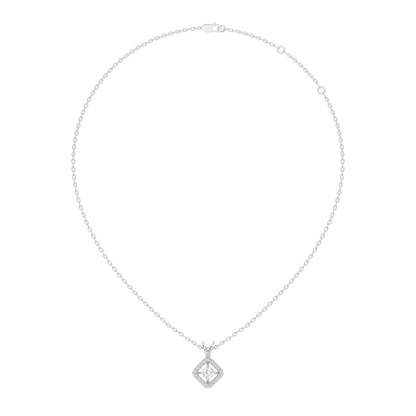 Colorless Lab Diamond Princess Cut Pendant Necklace 0.45 Ct Round Accent Gift for Her