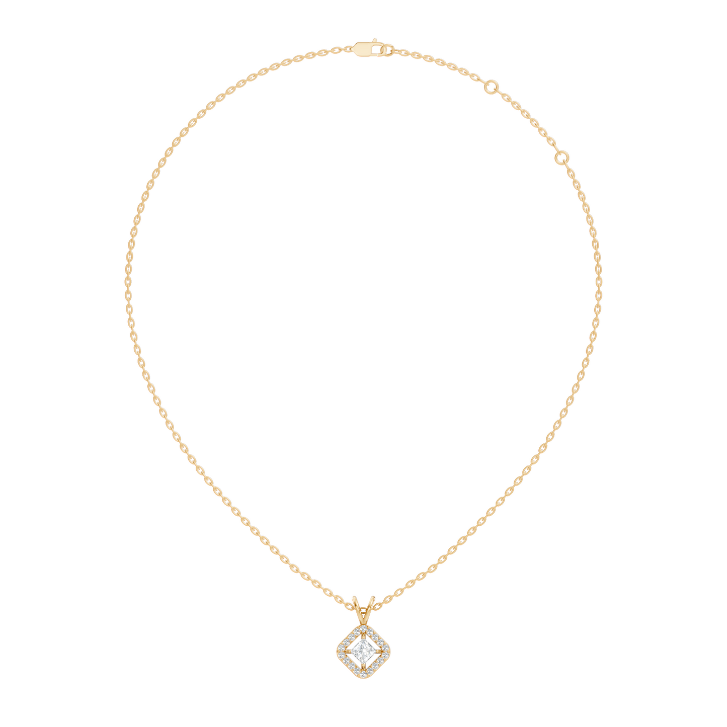 Colorless Lab Diamond Princess Cut Pendant Necklace 0.45 Ct Round Accent Gift for Her