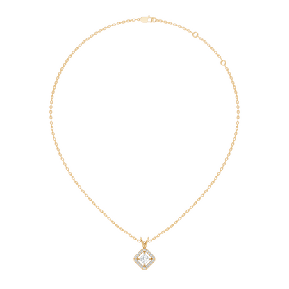 Colorless Lab Diamond Princess Cut Pendant Necklace 0.45 Ct Round Accent Gift for Her