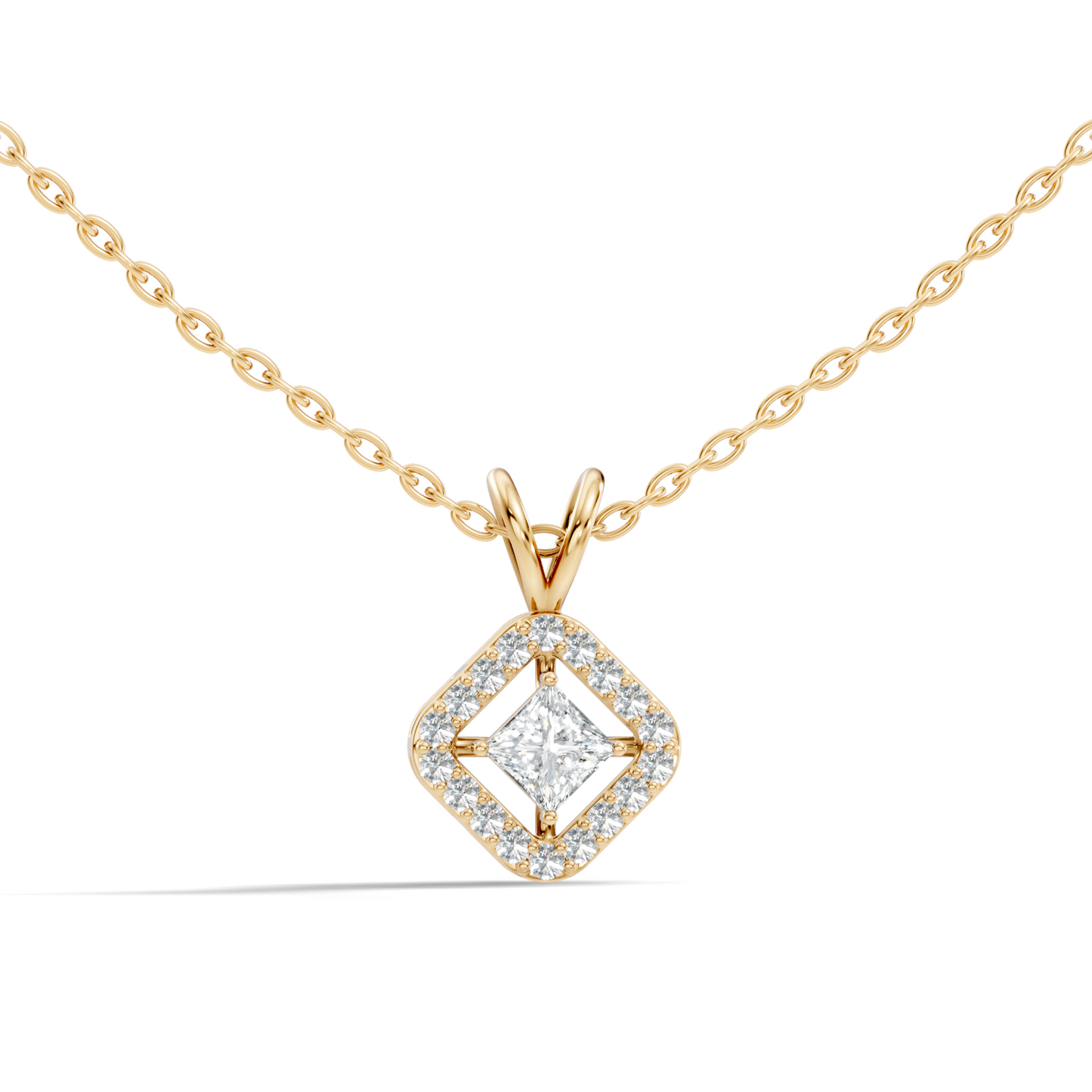 Colorless Lab Diamond Princess Cut Pendant Necklace 0.45 Ct Round Accent Gift for Her