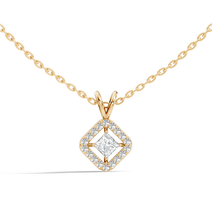 Colorless Lab Diamond Princess Cut Pendant Necklace 0.45 Ct Round Accent Gift for Her