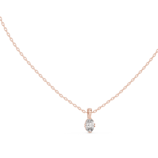 Colorless Oval Labgrown Diamond Solitaire Pendant For Women In 14K solid white Gold