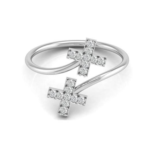 Cross Bypass Round Shaped Diamond Ring 14KT Solid Rose Gold Open Wrap Ring for Women - HIGHCARAT DIAMONDS
