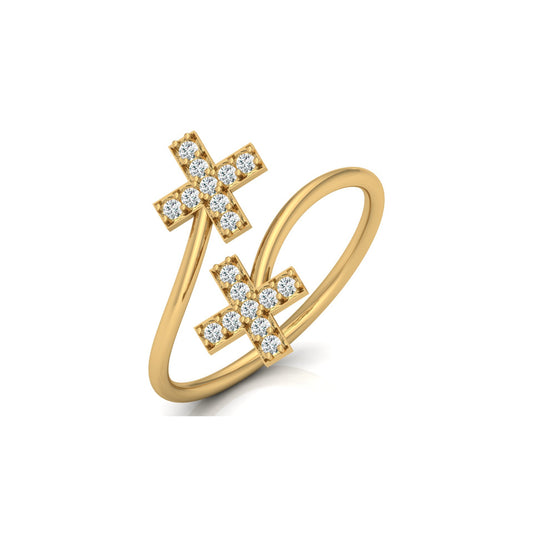 Cross Bypass Round Shaped Diamond Ring 14KT Solid Rose Gold Open Wrap Ring for Women