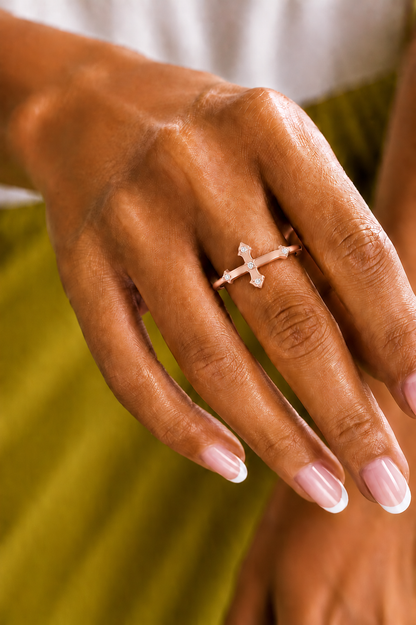 Cross Inspired Lab Grown Diamond Ring in 14K Solid White Gold Anniversary Ring  For Her - HIGHCARAT DIAMONDS