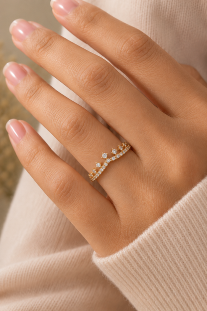 Crown Inspired Round Cut Diamond Band Ring Modern And Secure Design For Love - HIGHCARAT DIAMONDS
