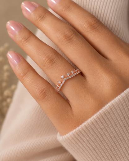 Crown Inspired Round Cut Diamond Band Ring Modern And Secure Design For Love - HIGHCARAT DIAMONDS