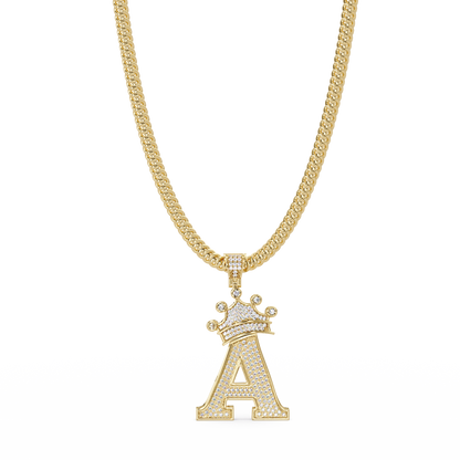 Crowned Letter A Iced Diamond Initial Pendant Necklace - HIGHCARAT DIAMONDS