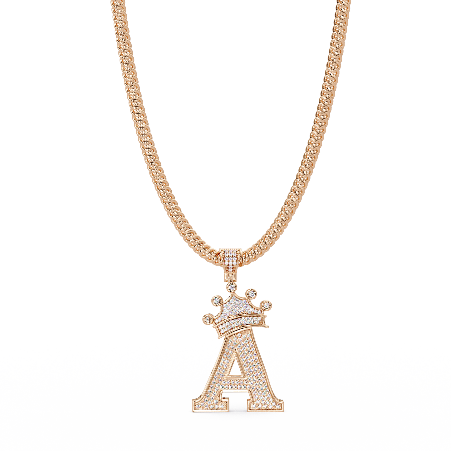 Crowned Letter A Iced Diamond Initial Pendant Necklace - HIGHCARAT DIAMONDS