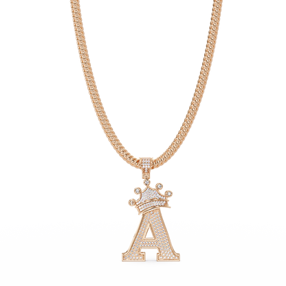 Crowned Letter A Iced Diamond Initial Pendant Necklace - HIGHCARAT DIAMONDS