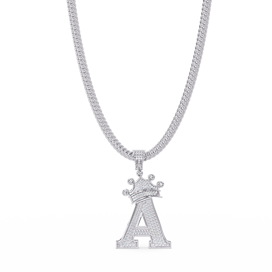 Crowned Letter A Iced Diamond Initial Pendant Necklace - HIGHCARAT DIAMONDS