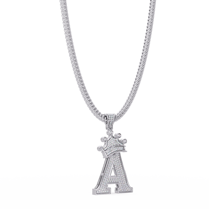 Crowned Letter A Iced Diamond Initial Pendant Necklace - HIGHCARAT DIAMONDS
