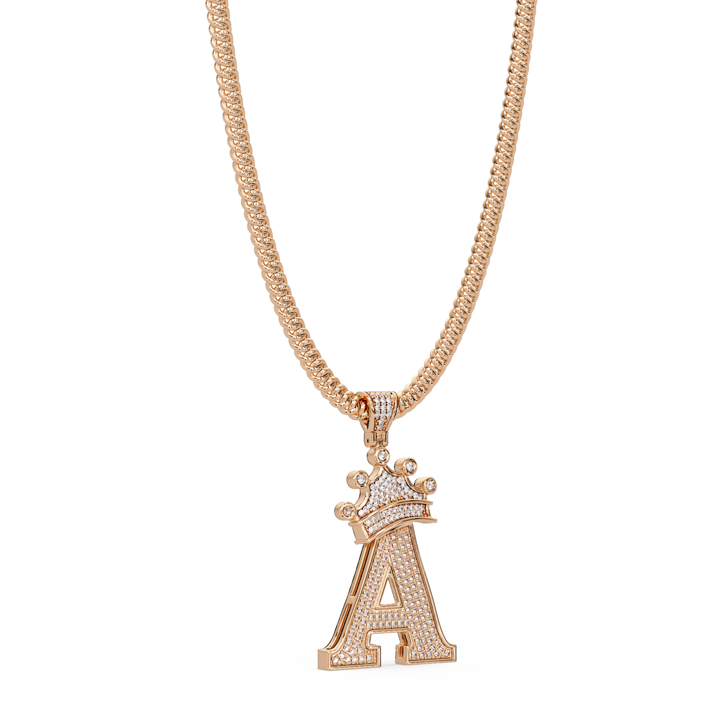 Crowned Letter A Iced Diamond Initial Pendant Necklace - HIGHCARAT DIAMONDS