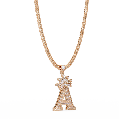Crowned Letter A Iced Diamond Initial Pendant Necklace - HIGHCARAT DIAMONDS